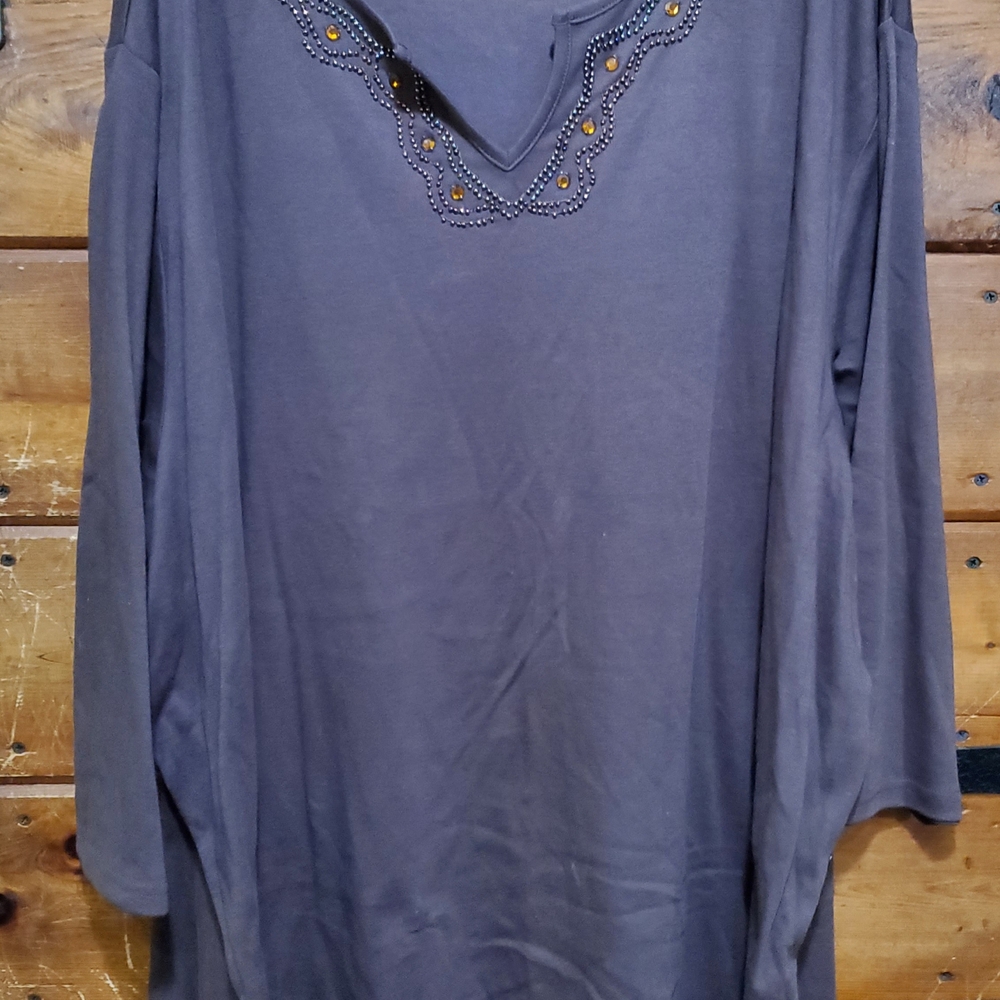 Brown Relaxed 3/4 Sleeve Blouse with Decorative - Picture 3 of 13